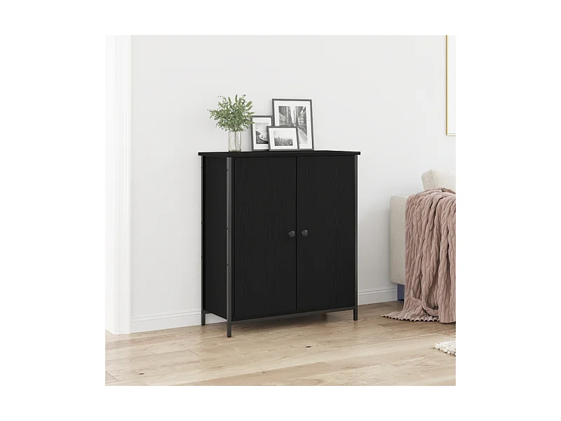 Buffet | Bahut | Meuble de rangement Chêne Noir 70x30x80 cm Bois d'ingénierie et Acier