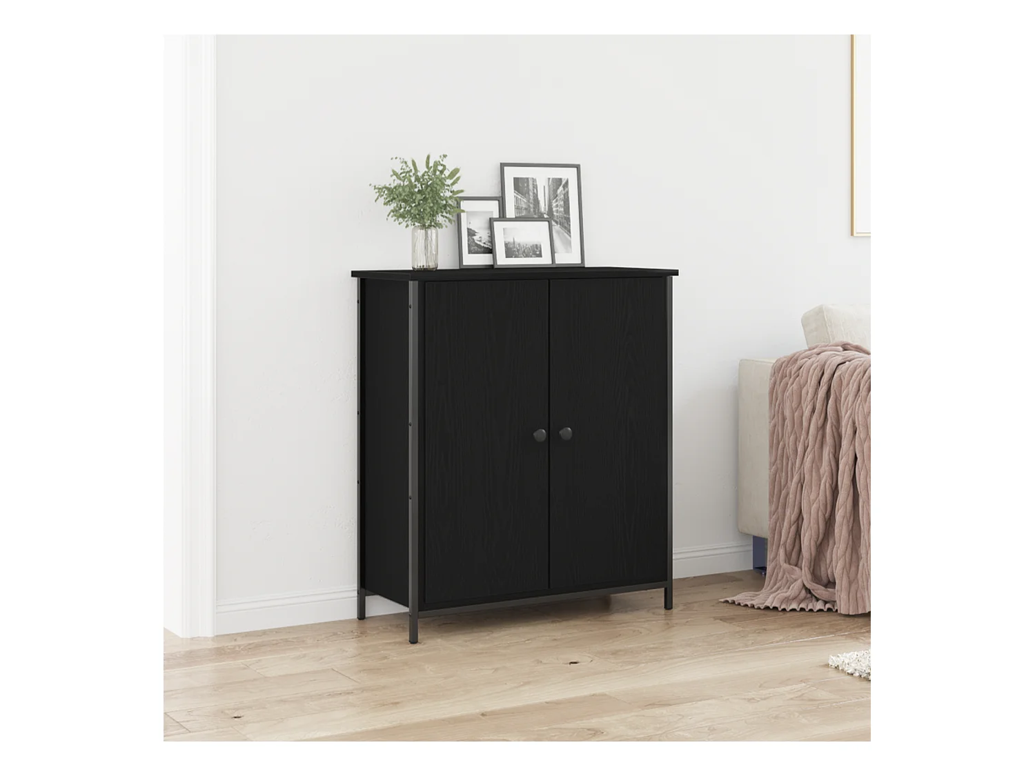 Buffet | Bahut | Meuble de rangement Chêne Noir 70x30x80 cm Bois d'ingénierie et Acier