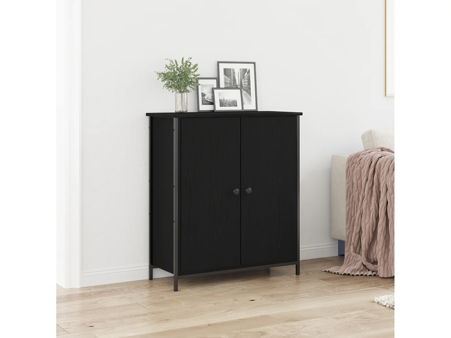 Buffet | Bahut | Meuble de rangement Chêne Noir 70x30x80 cm Bois d'ingénierie et Acier