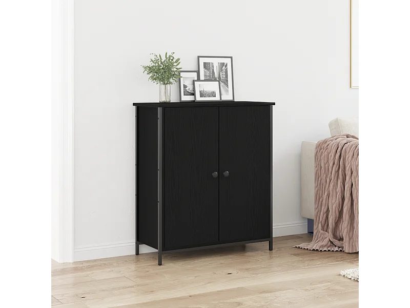Buffet | Bahut | Meuble de rangement Chêne Noir 70x30x80 cm Bois d'ingénierie et Acier