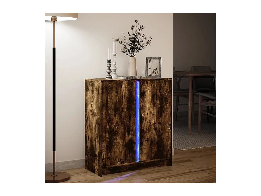 Buffet | Bahut | Meuble de rangement avec LED chêne fumé 77x34x85 cm bois d'ingénierie