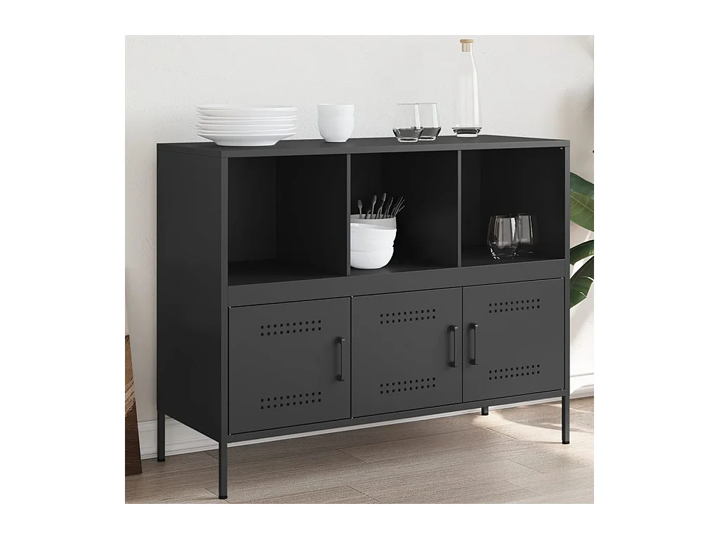 Buffet | Bahut | Meuble de rangement noir 100,5x39x79 cm acier