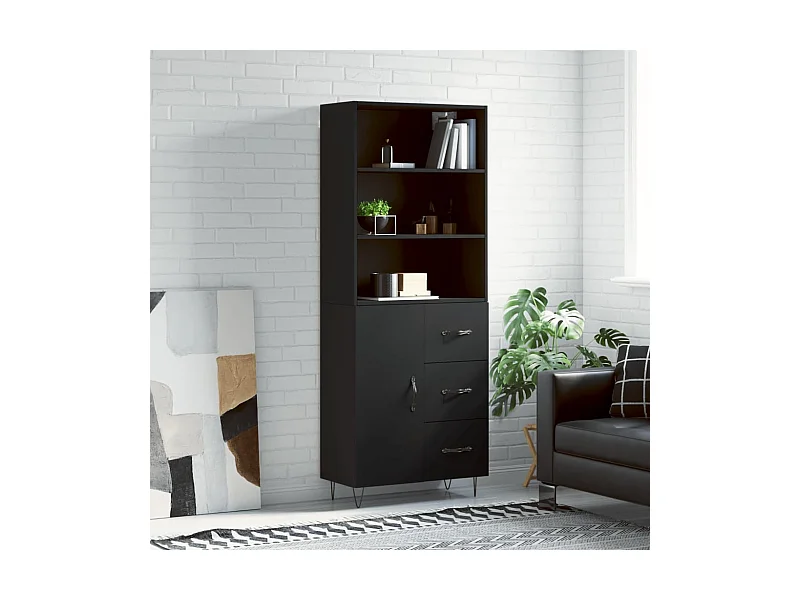 Buffet | Bahut | Meuble de rangement haut Noir 69,5x34x180 cm Bois d'ingénierie