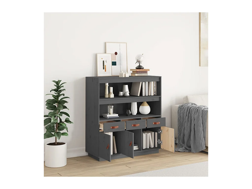 Buffet | Bahut | Meuble de rangement haut Gris 100x40x108,5 cm Bois massif de pin