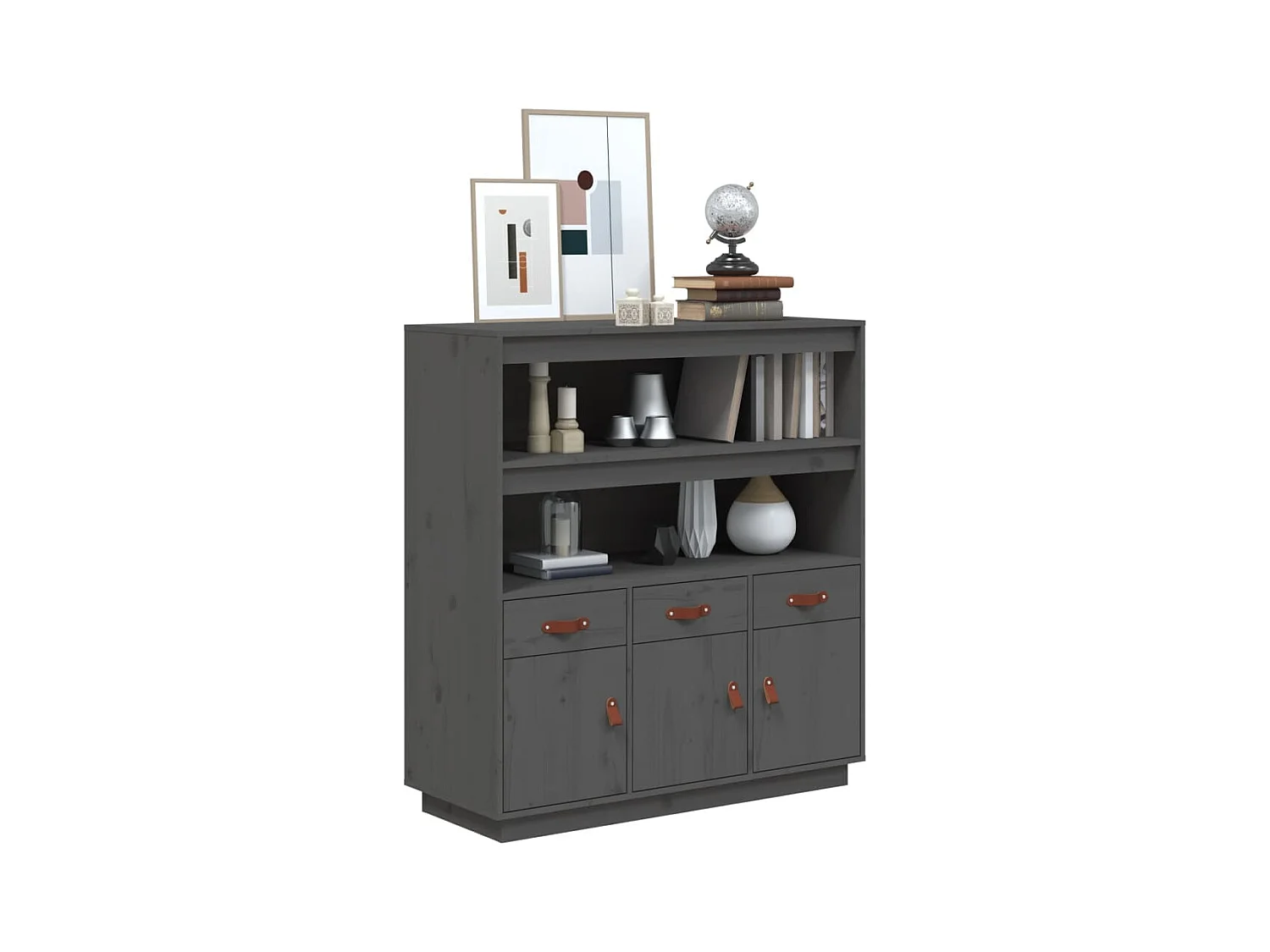 Buffet | Bahut | Meuble de rangement haut Gris 100x40x108,5 cm Bois massif de pin