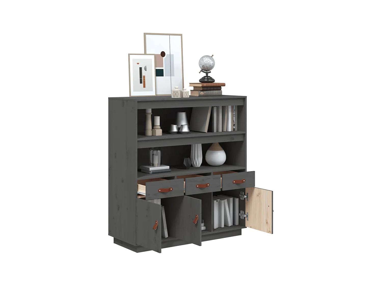 Buffet | Bahut | Meuble de rangement haut Gris 100x40x108,5 cm Bois massif de pin