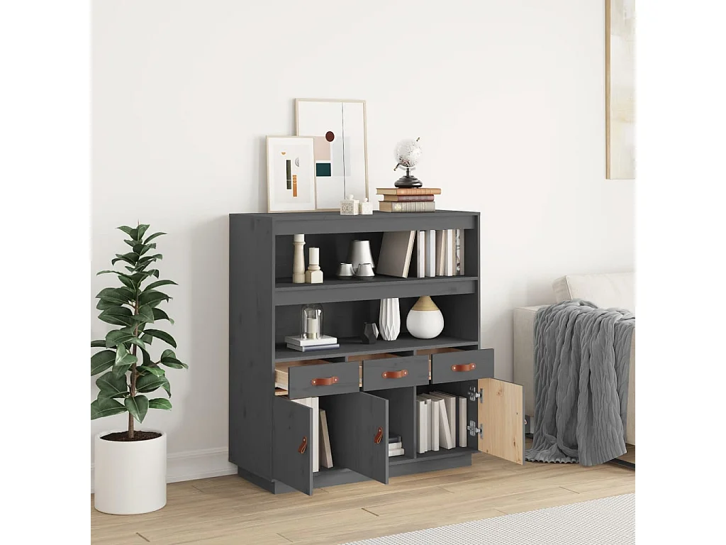 Credenza | Buffet | Armadio Grigia 100x40x108,5 cm in Legno Massello di Pino