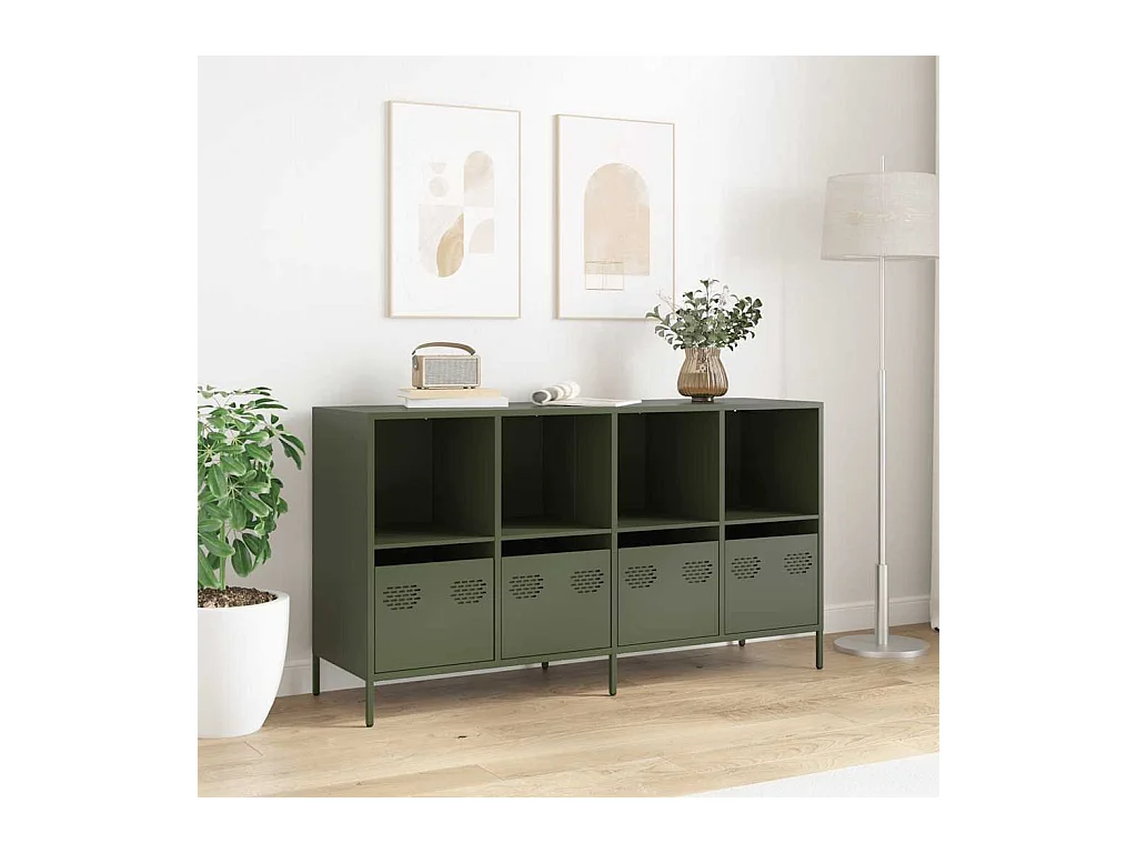Credenza | Buffet | Armadio Verde Oliva 135x39x73,5 cm Acciaio Laminato a Freddo