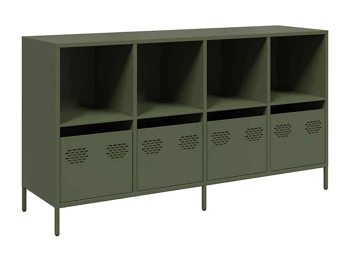 Credenza | Buffet | Armadio Verde Oliva 135x39x73,5 cm Acciaio Laminato a Freddo