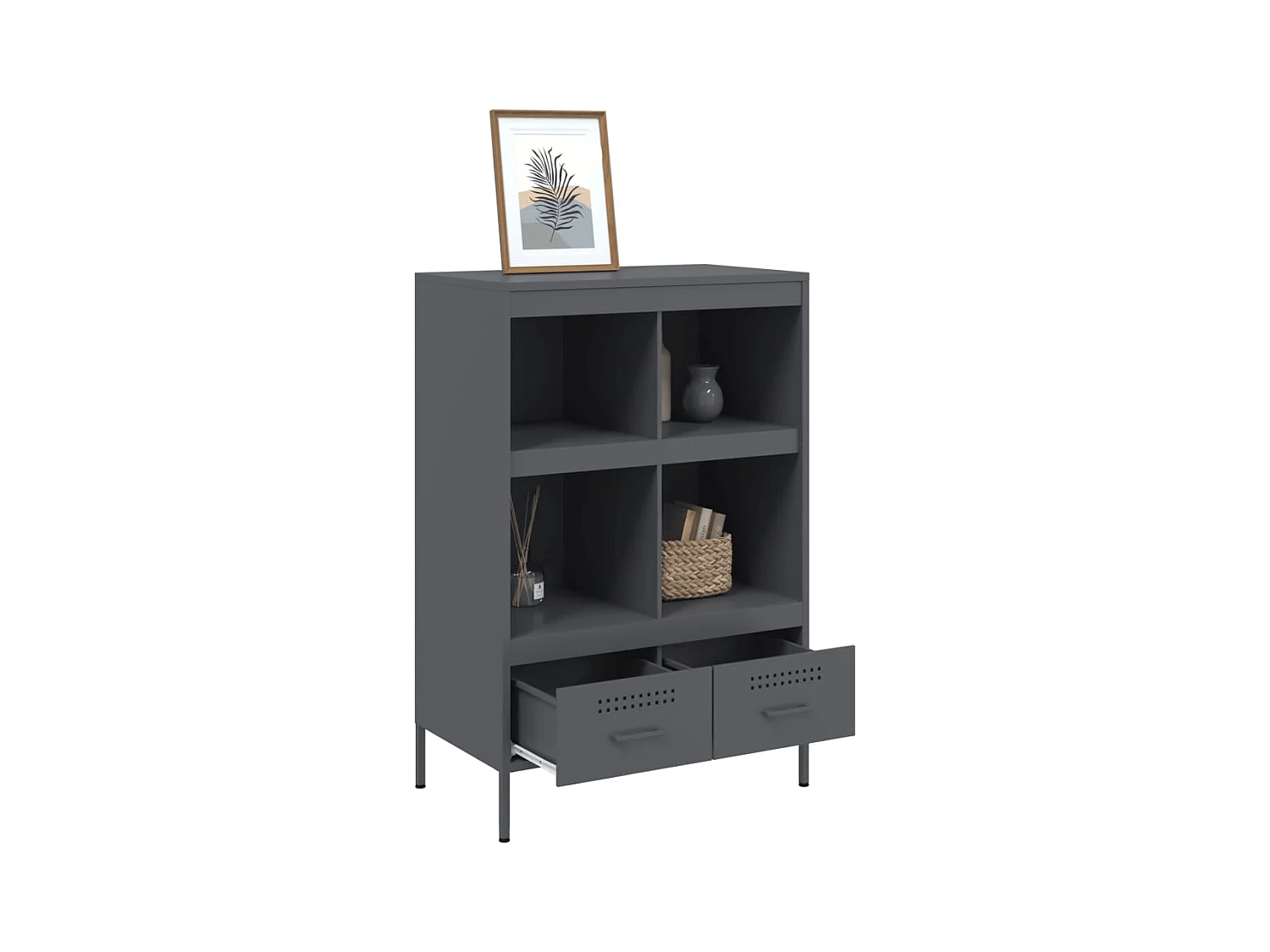 Buffet | Commode à tiroir | Meuble de rangement haut anthracite 68x39x101,5 cm acier