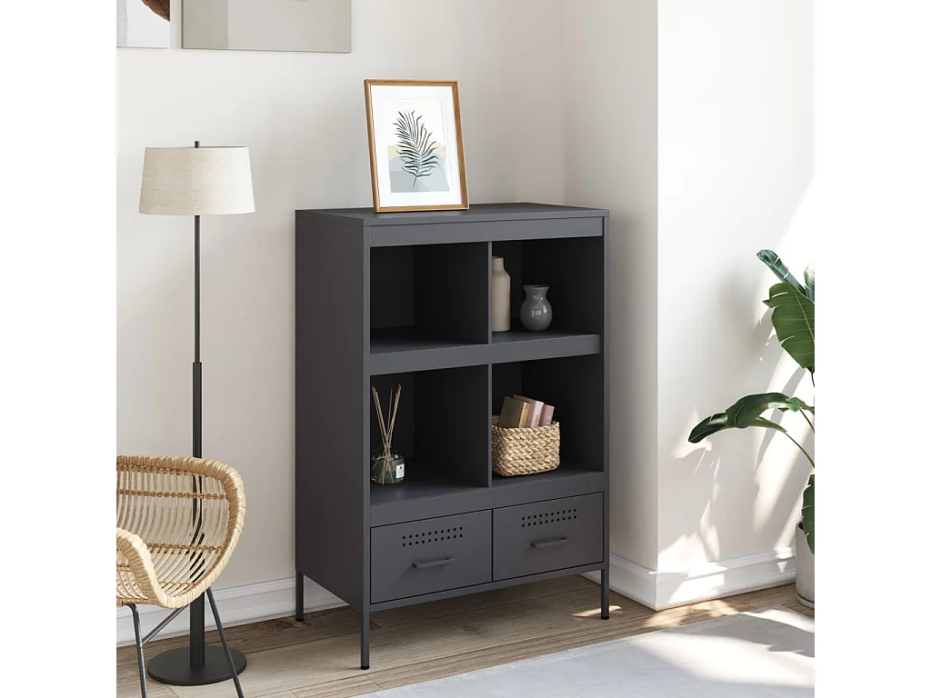 Buffet | Commode à tiroir | Meuble de rangement haut anthracite 68x39x101,5 cm acier