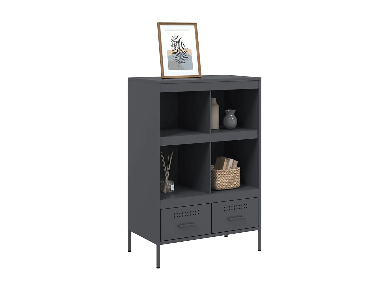 Buffet | Commode à tiroir | Meuble de rangement haut anthracite 68x39x101,5 cm acier