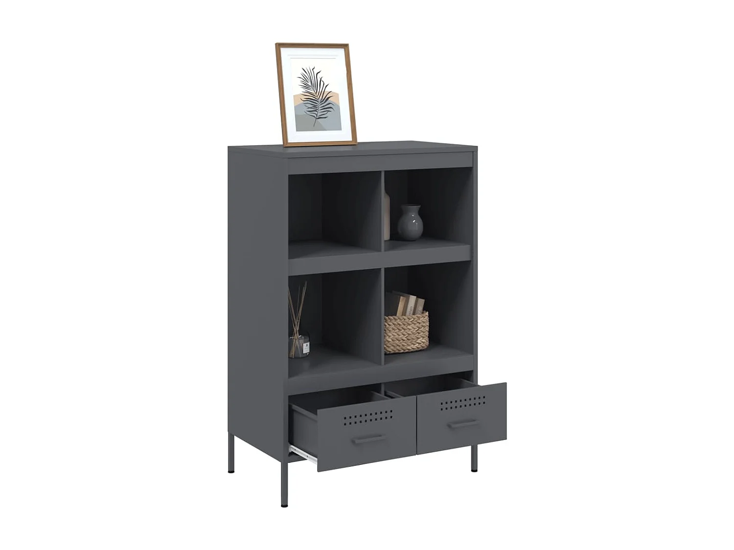Buffet | Commode à tiroir | Meuble de rangement haut anthracite 68x39x101,5 cm acier