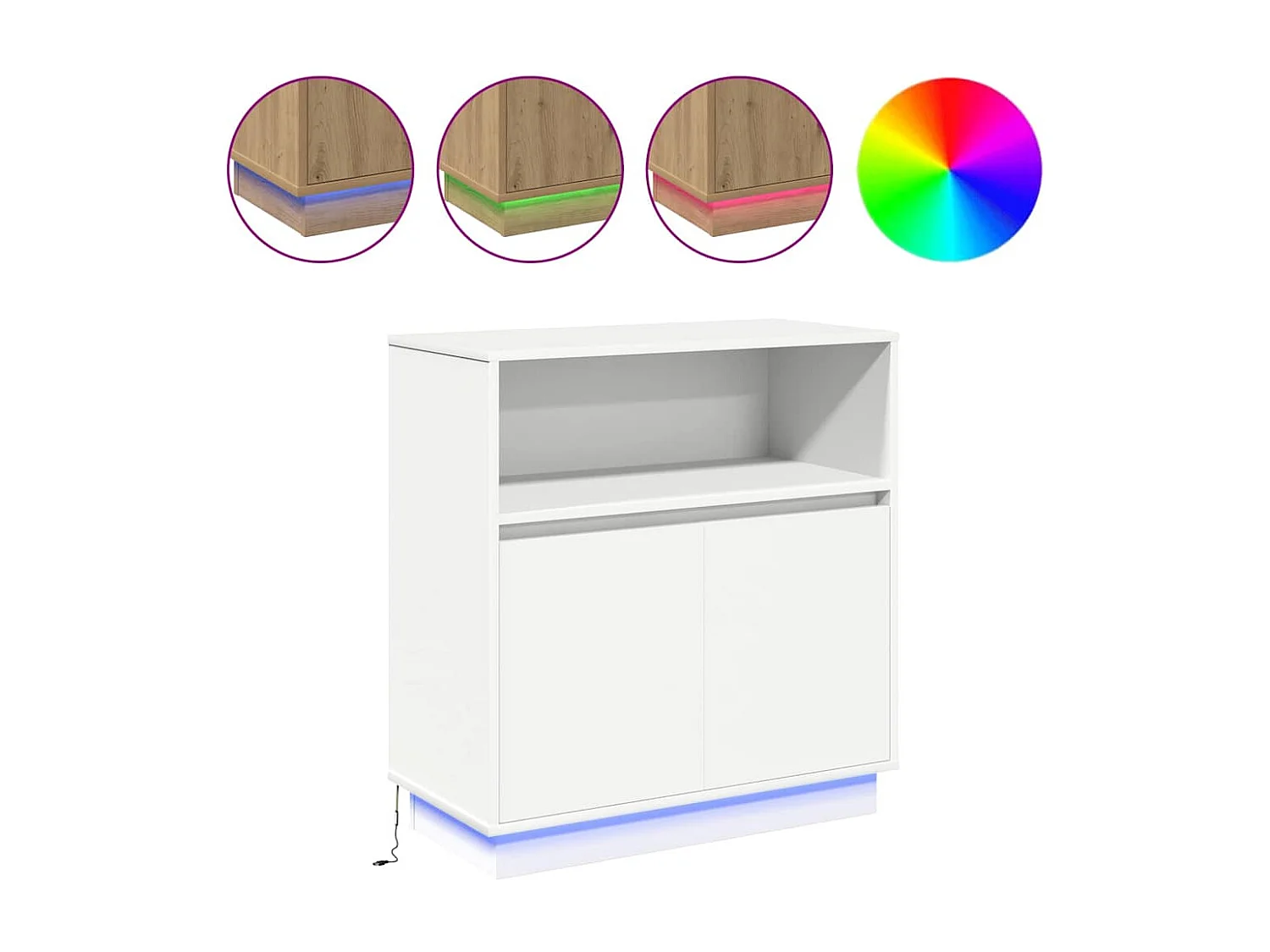 Buffet | Bahut | Meuble de rangement avec LED Blanc 71x34,5x75 cm en Bois Nécessaire
