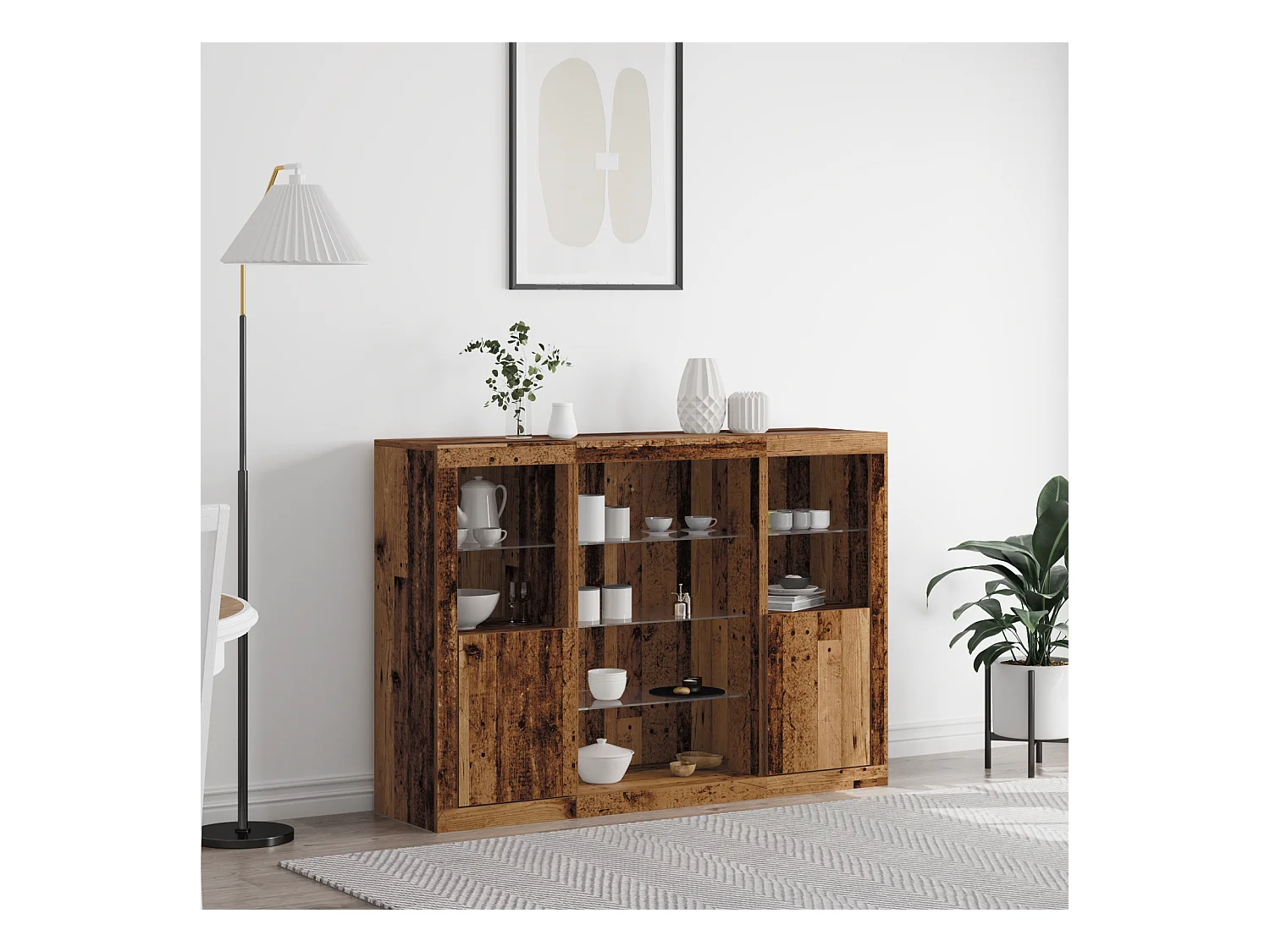 Credenza | Buffet | Armadio con luci LED Legno Vecchio 143 x 37 x 100 cm Legno ingegnerizzato