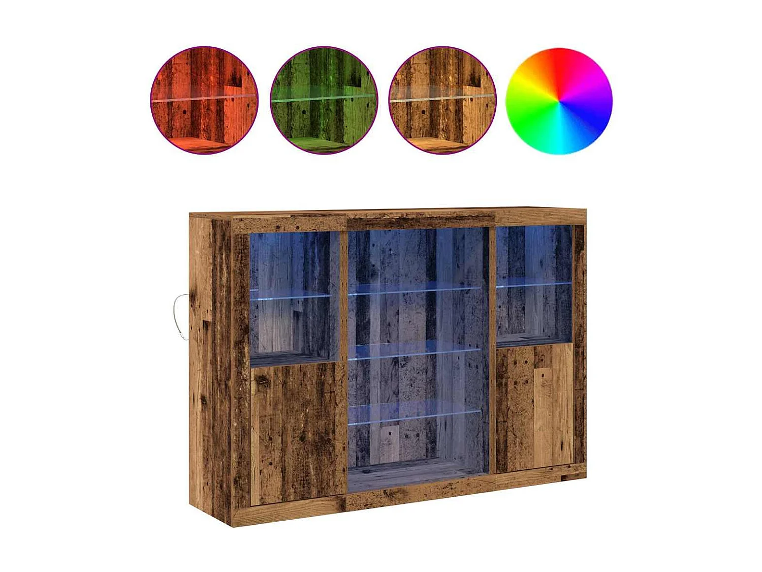 Buffet | Bahut | Meuble de rangement avec lumières LED Bois ancien 142.5x37x100 cm Bois d'ingénierie
