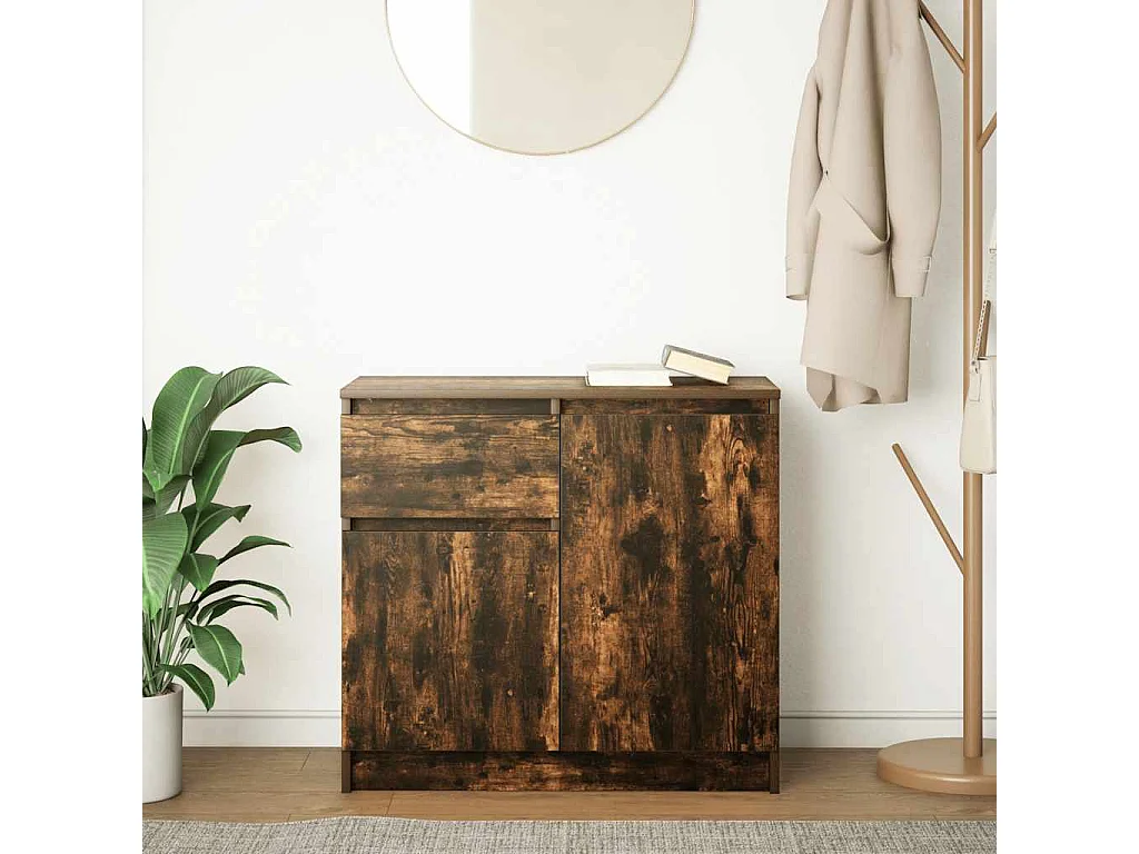Buffet | Commode à tiroir | Meuble de rangement avec tiroir chêne fumé 71x35x65 cm bois d'ingénierie
