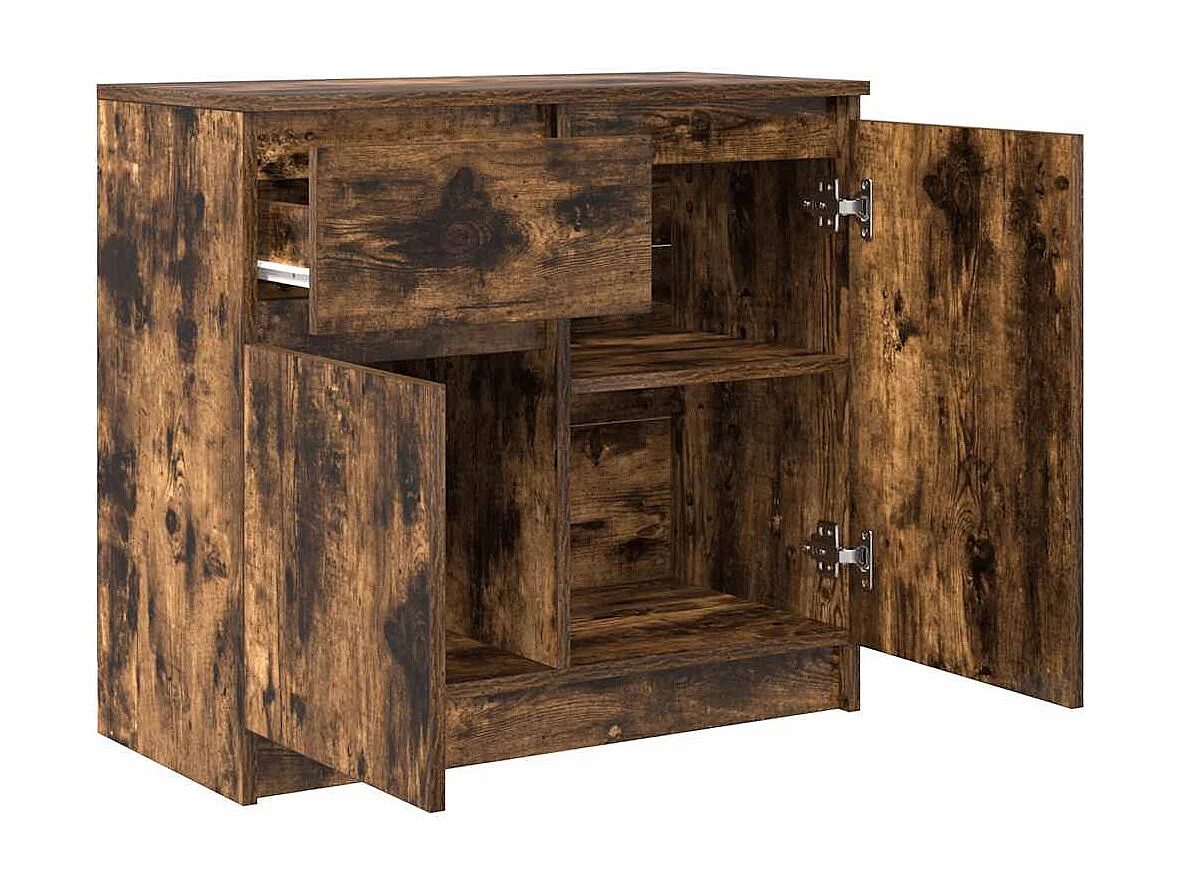 Buffet | Commode à tiroir | Meuble de rangement avec tiroir chêne fumé 71x35x65 cm bois d'ingénierie