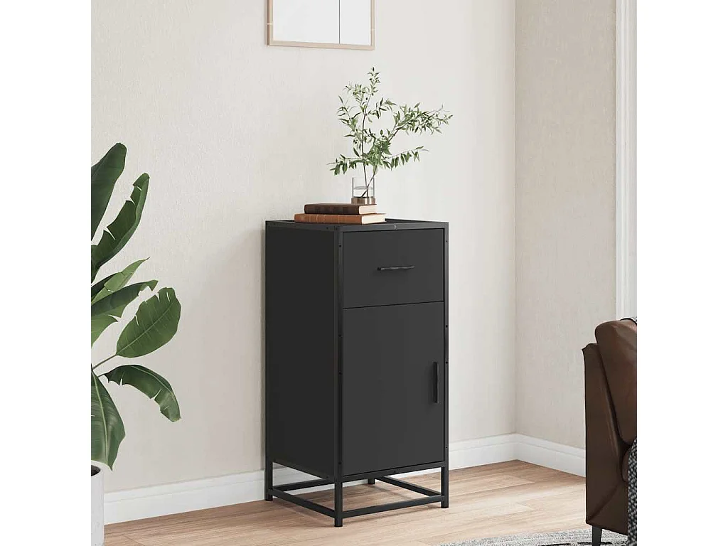 Buffet | Bahut | Meuble de rangement noir 35,5x35x76 cm bois d'ingénierie et métal