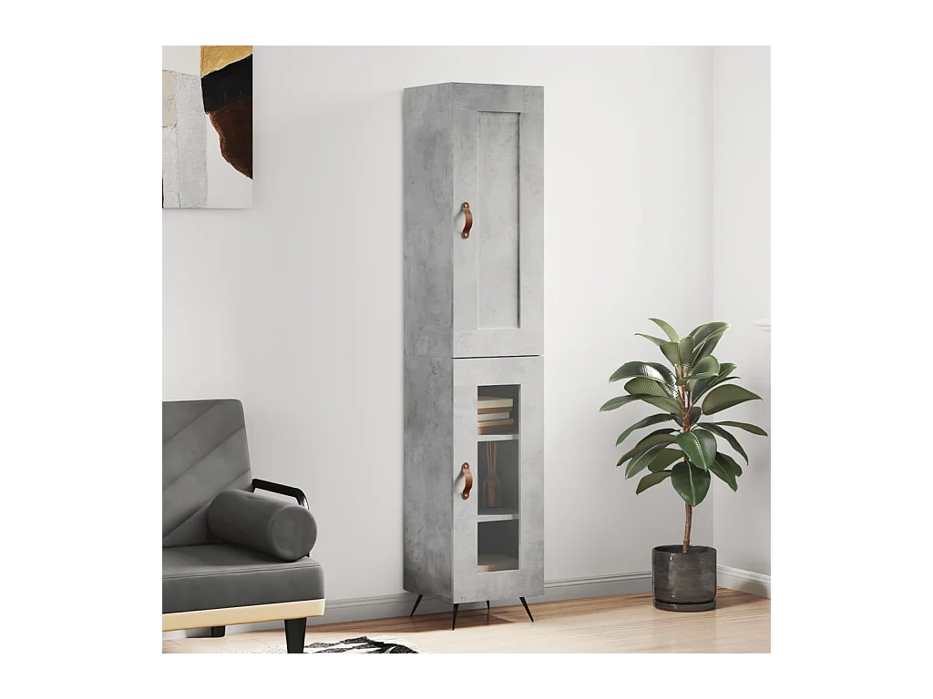 Buffet | Bahut | Meuble de rangement haut Gris béton 34,5x34x180 cm Bois d'ingénierie