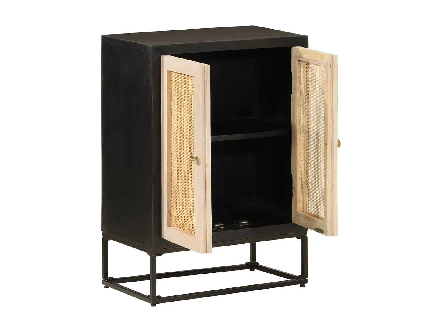 Credenza | Buffet | Armadio Nera 55x30x76 cm in Legno Massello di Mango e Ferro