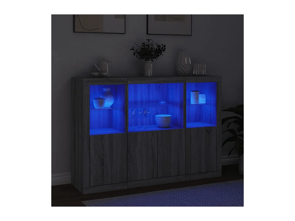 Buffets | Bahuts | Meuble de rangement avec lumières LED 3 pcs sonoma gris bois d'ingénierie