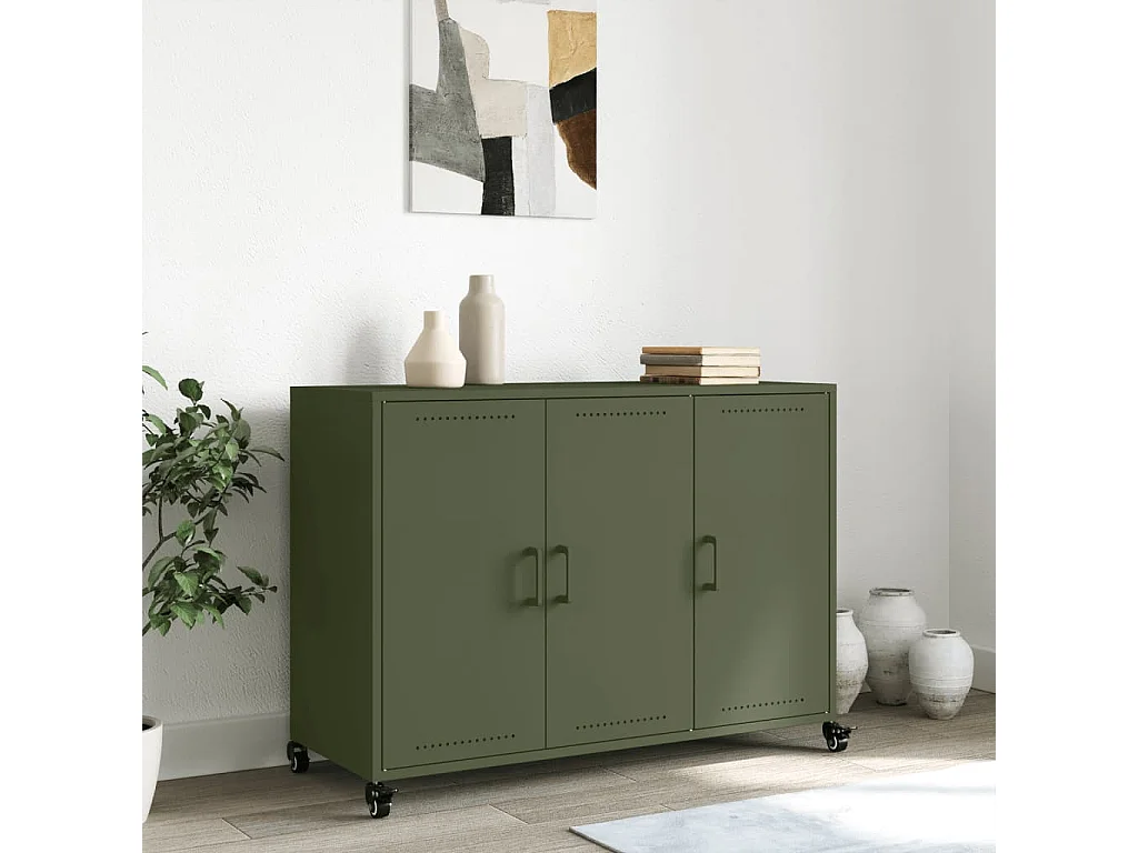 Buffet | Bahut | Meuble de rangement vert olive 100,5x39x72 cm acier