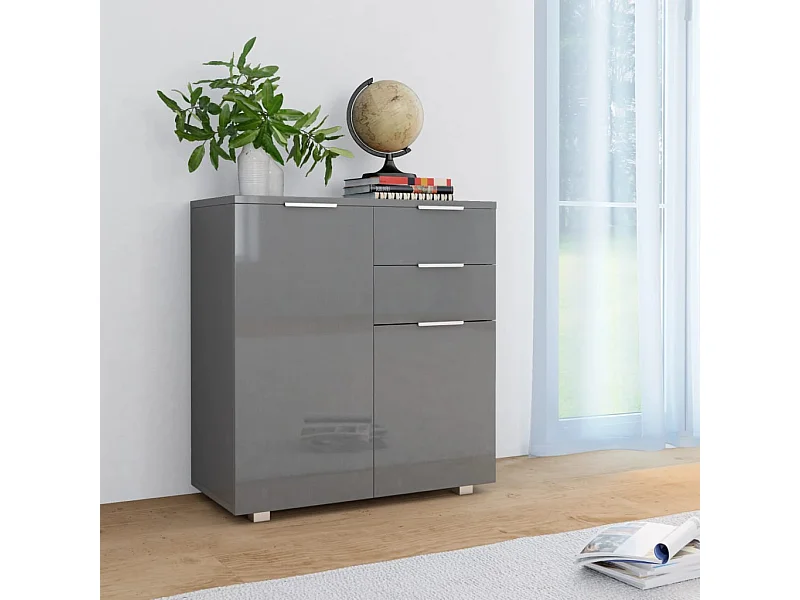 Credenza | Buffet | Armadio con Finitura Lucida Grigia 71x35x80 cm in Truciolato