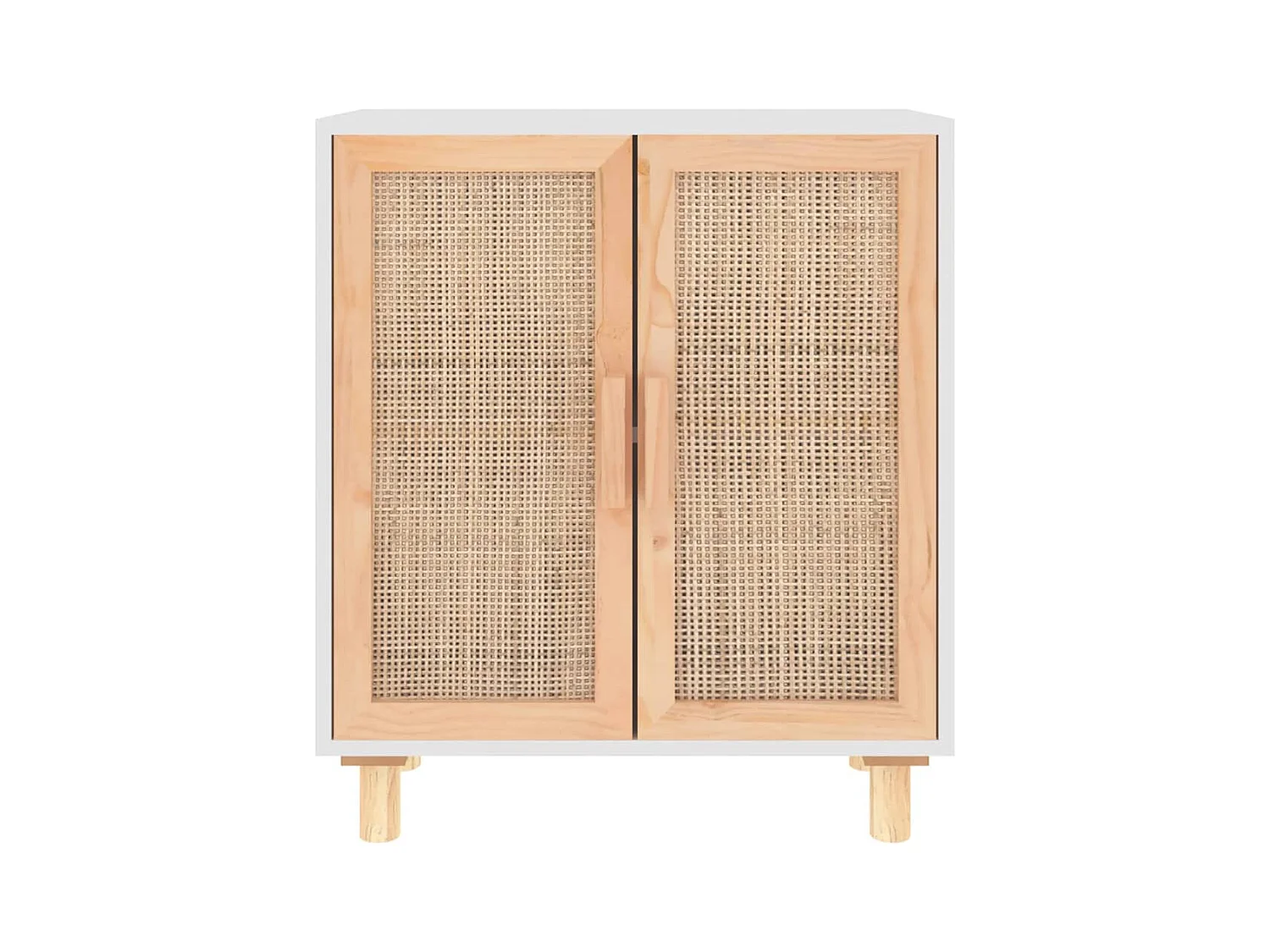 Credenza | Buffet | Armadio Bianca 60x30x70 cm Legno Massello Pino Rattan Naturale