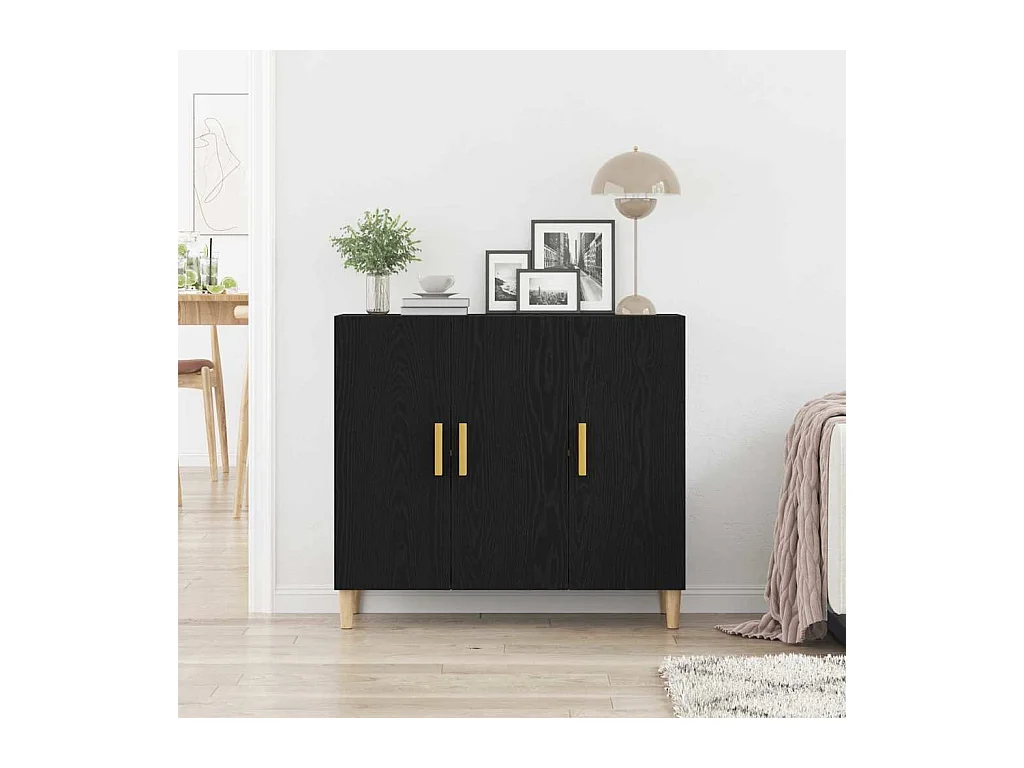 Sideboard | Credenza | Armadio Nero Rovere 90x34x80 cm in Legno Compresso
