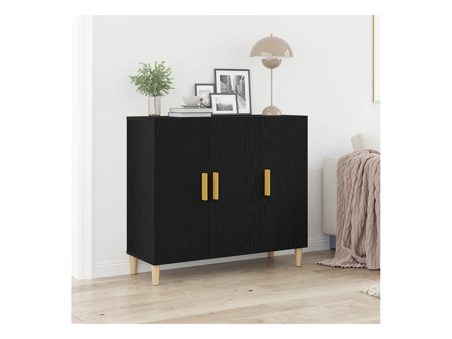 Sideboard | Credenza | Armadio Nero Rovere 90x34x80 cm in Legno Compresso
