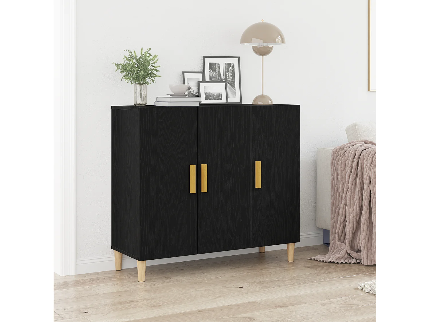 Buffet | Bahut | Meuble de rangement Noir Chêne 90x34x80 cm en Bois d'ingénierie