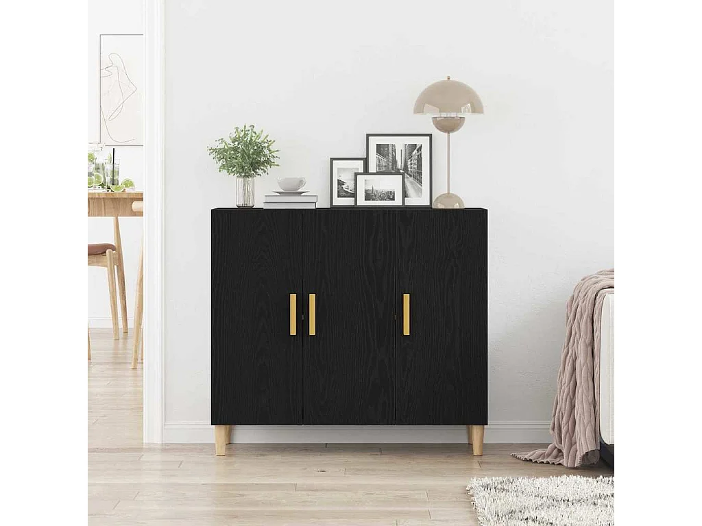 Buffet | Bahut | Meuble de rangement Noir Chêne 90x34x80 cm en Bois d'ingénierie