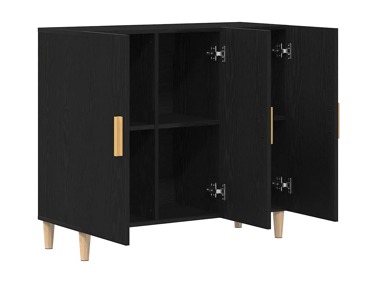 Buffet | Bahut | Meuble de rangement Noir Chêne 90x34x80 cm en Bois d'ingénierie