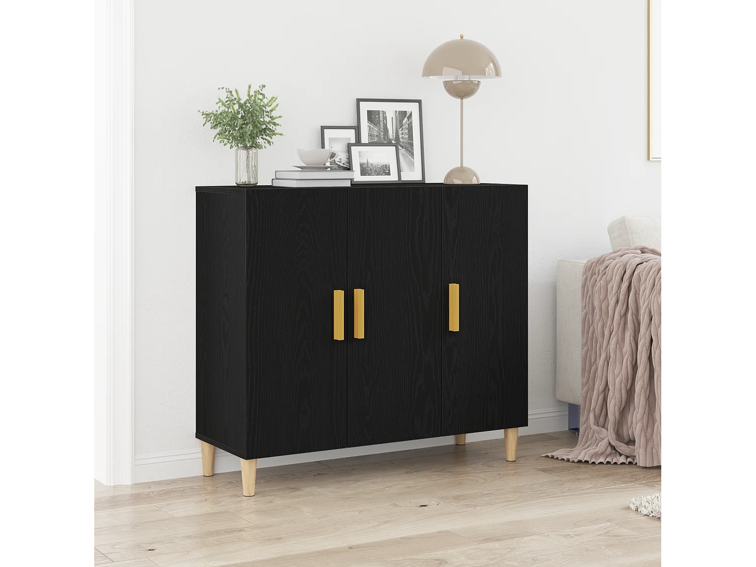 Buffet | Bahut | Meuble de rangement Noir Chêne 90x34x80 cm en Bois d'ingénierie