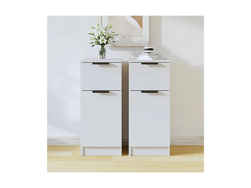 Buffet | Commode à tiroir | Meuble de rangements | Bahuts | Meuble de rangement 2 pcs blanc 30x30x70 cm bois d'ingénierie
