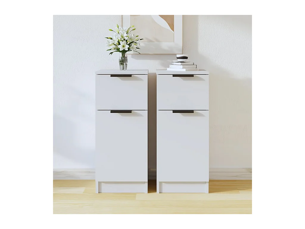 Buffet | Commode à tiroir | Meuble de rangements | Bahuts | Meuble de rangement 2 pcs blanc 30x30x70 cm bois d'ingénierie