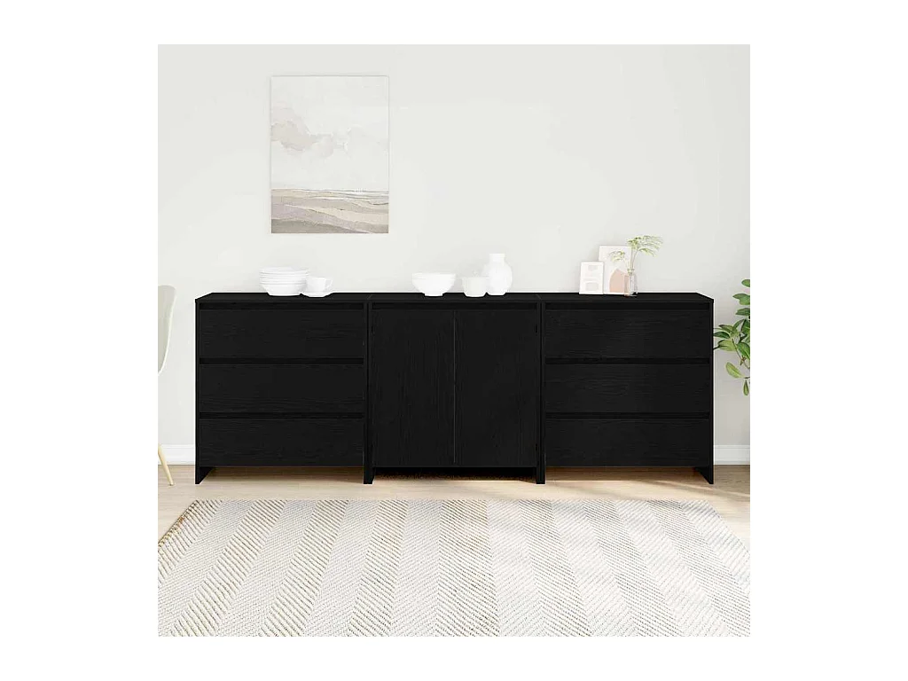 Buffets | Bahuts | Meuble de rangement 3 pièces en bois d'ingénierie chêne noir