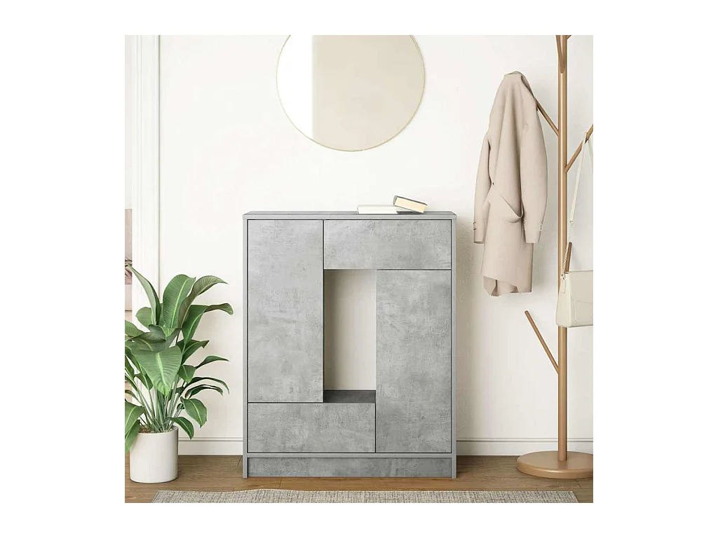 Credenza | Buffet | Armadio con Cassetti e Ante Grigio Cemento 73x31x90 cm