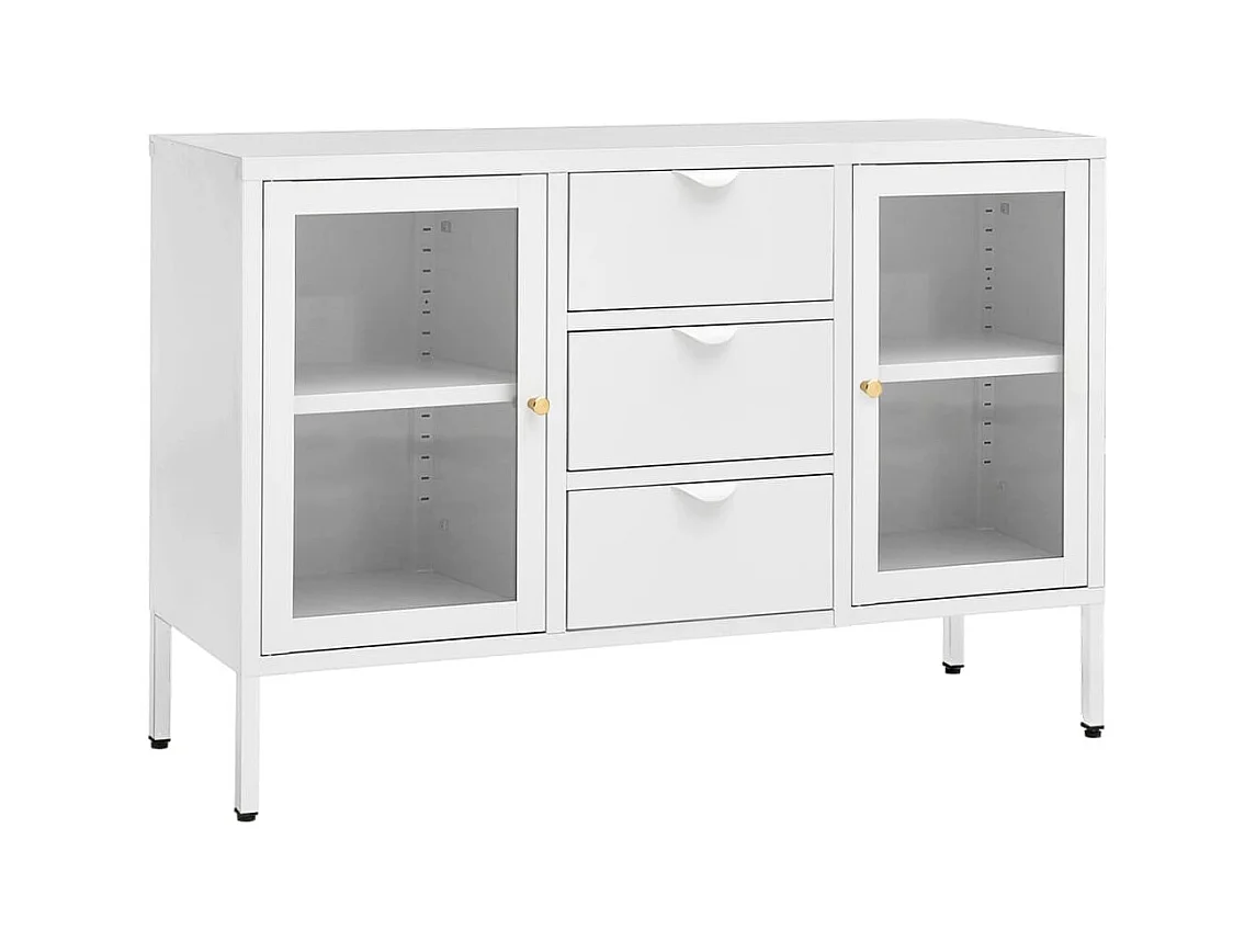 Buffet | Commode à tiroir | Meuble de rangement Blanc 105x35x70 cm Acier et verre trempé