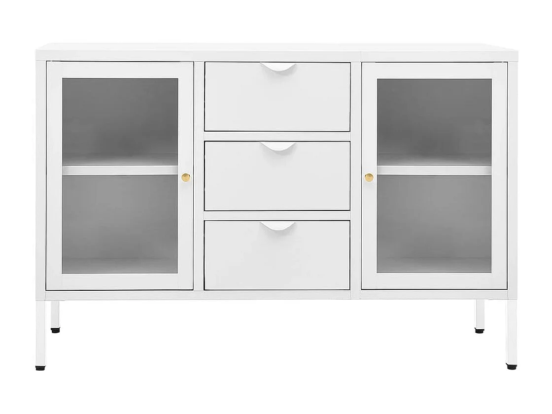 Buffet | Commode à tiroir | Meuble de rangement Blanc 105x35x70 cm Acier et verre trempé