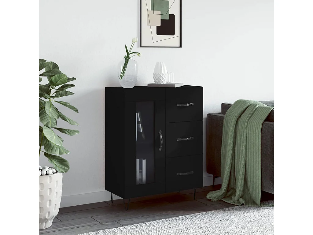 Buffet | Bahut | Meuble de rangement noir 69,5x34x90 cm bois d'ingénierie