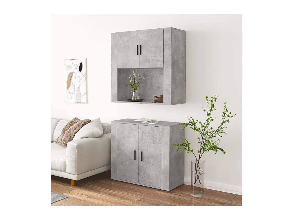 Credenza | Buffet | Armadio Grigio Cemento in Legno Multistrato