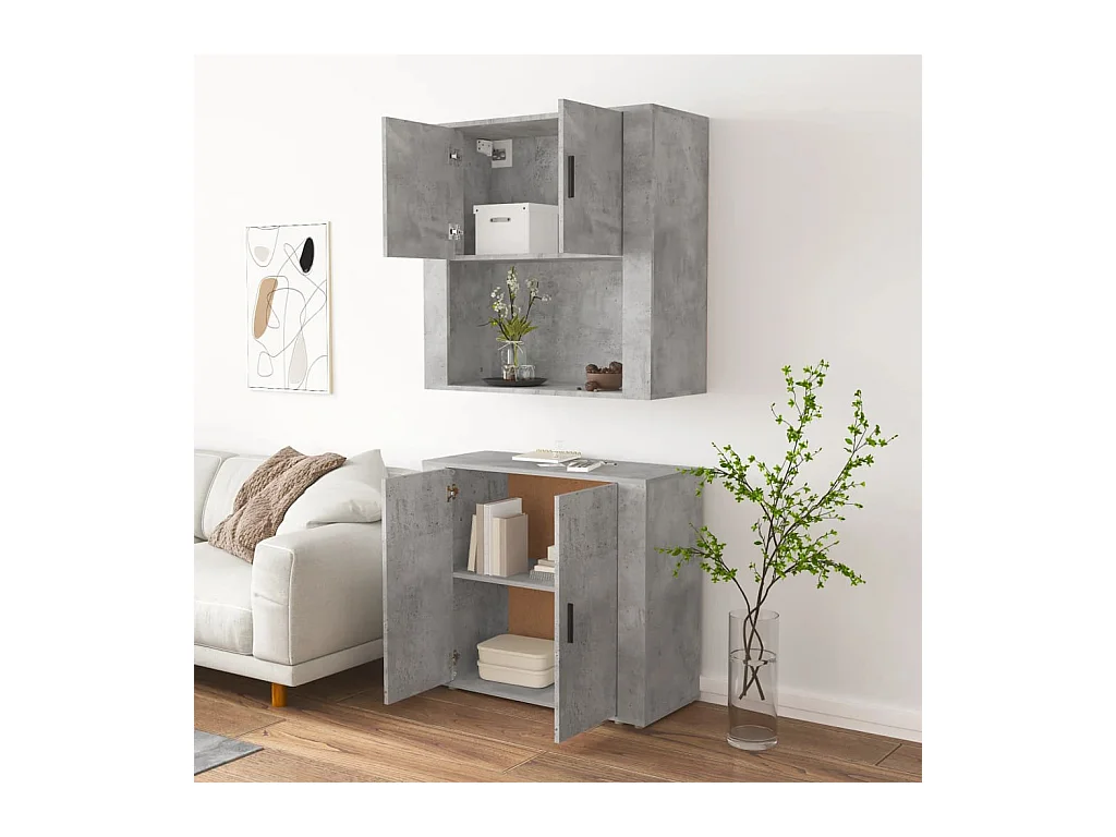 Credenza | Buffet | Armadio Grigio Cemento in Legno Multistrato