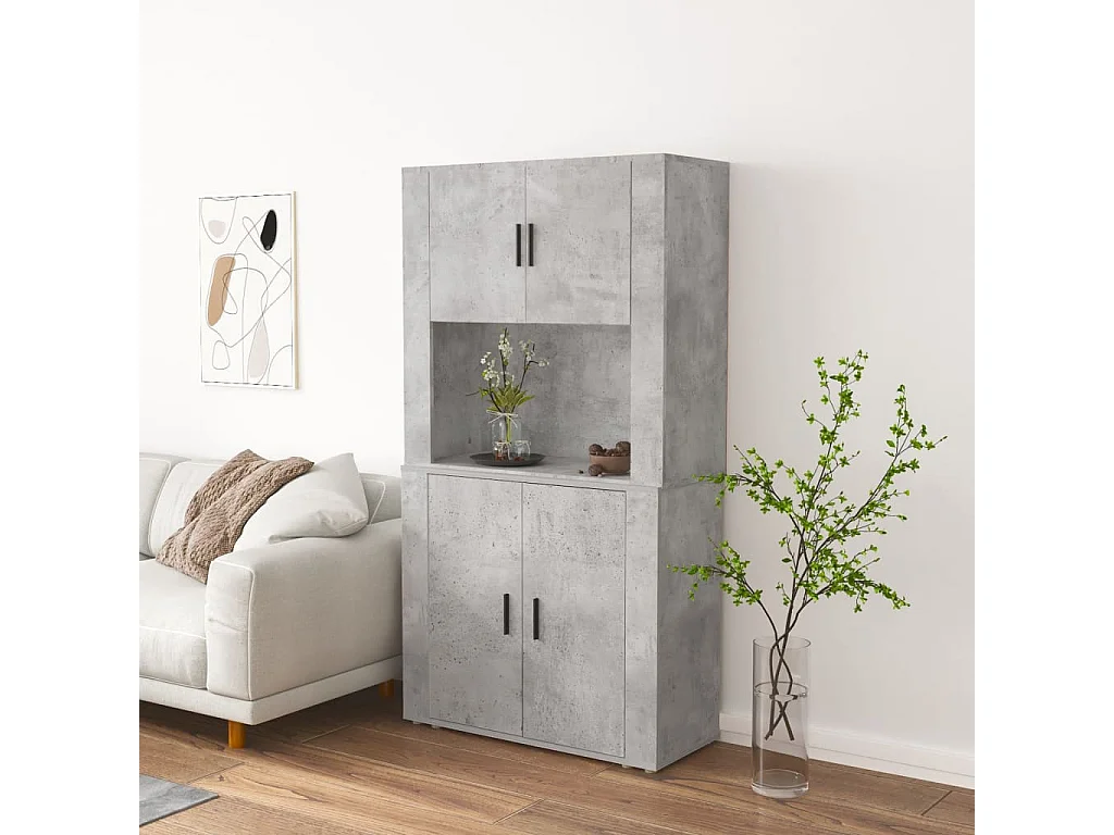 Buffet | Bahut | Meuble de rangement haut Gris béton Bois d'ingénierie