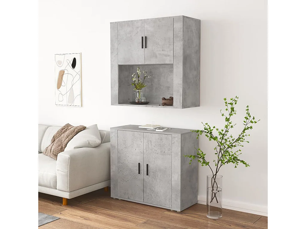 Buffet | Bahut | Meuble de rangement haut Gris béton Bois d'ingénierie