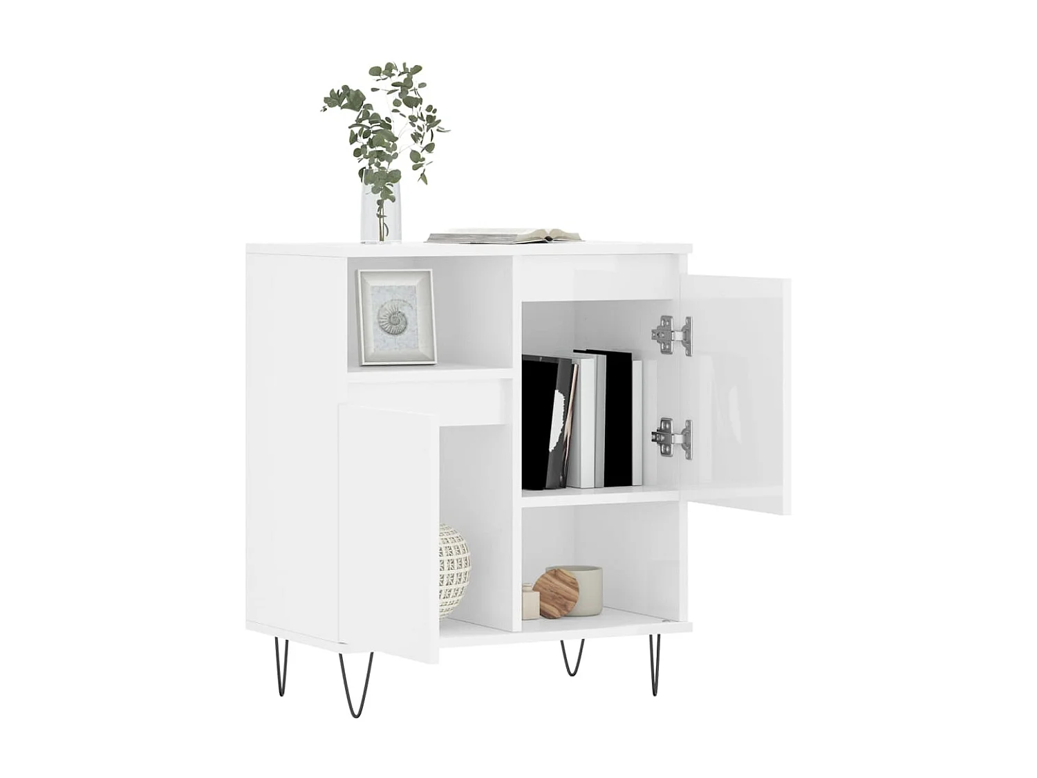 Credenza | Buffet | Armadio Bianco Lucido 60x35x70 cm in Legno Multistrato