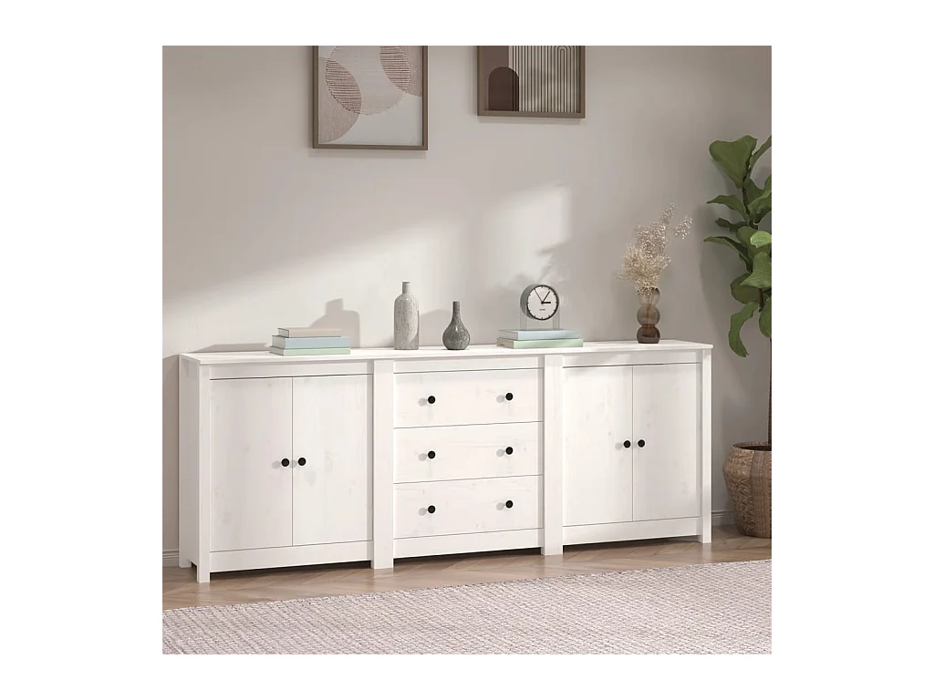 Buffet | Commode à tiroir | Meuble de rangement Blanc 210x35x80 cm Bois massif de pin