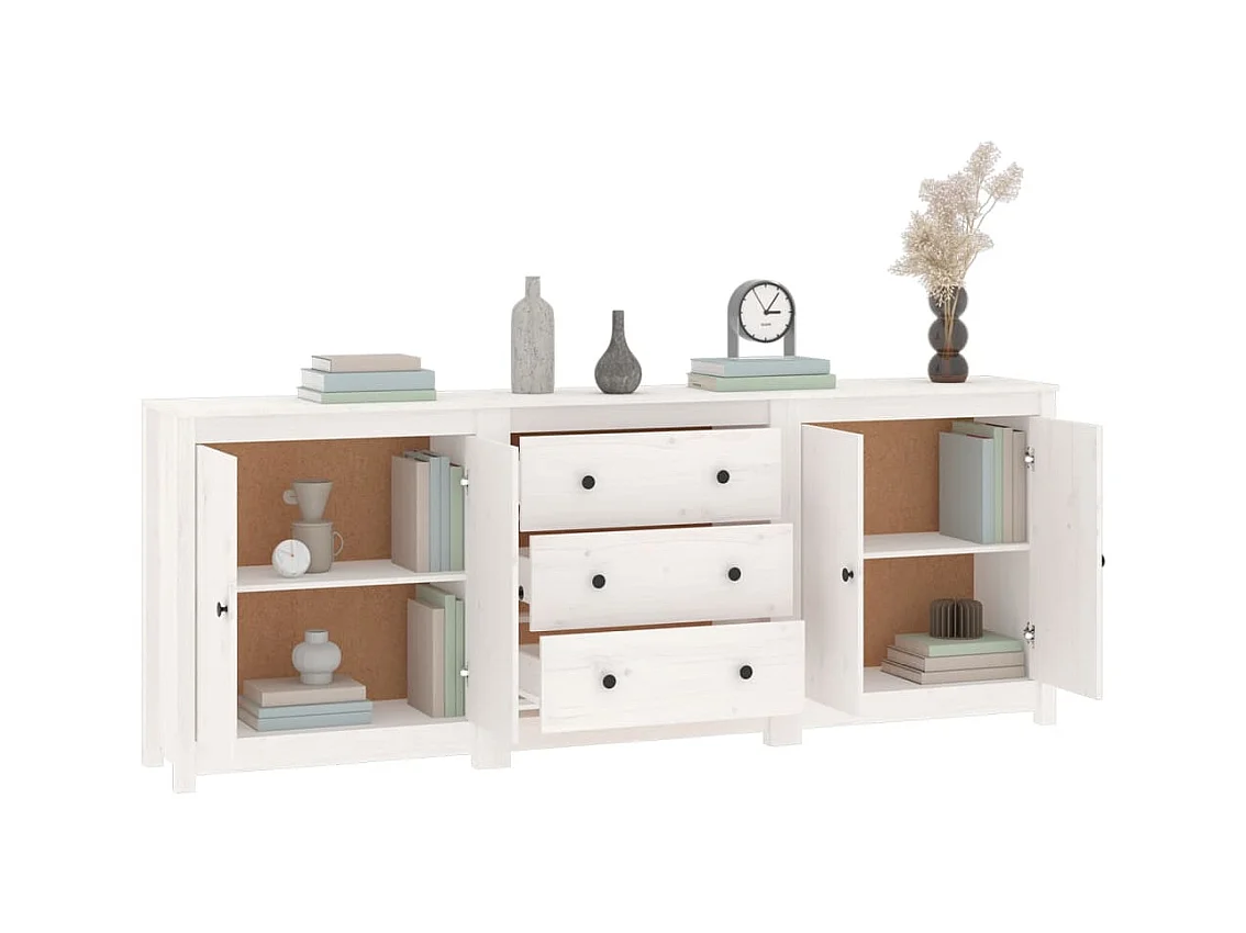 Buffet | Commode à tiroir | Meuble de rangement Blanc 210x35x80 cm Bois massif de pin