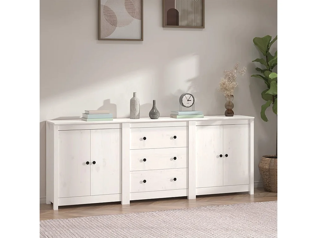 Credenza | Buffet | Armadio Bianca 210x35x80 cm in Legno Massello di Pino